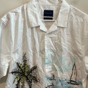 Stitch Note Cotton Beach Print Button Front Shirt Men’s X-Large